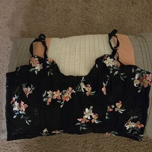NWOT Floral Embroidered Black Lace Top